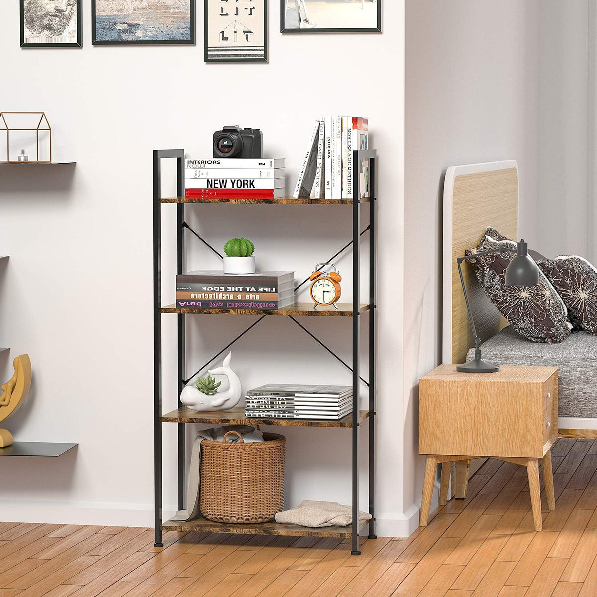 Rustic Brown 5 Tier Wooden and Metal Bookshelf C80106
