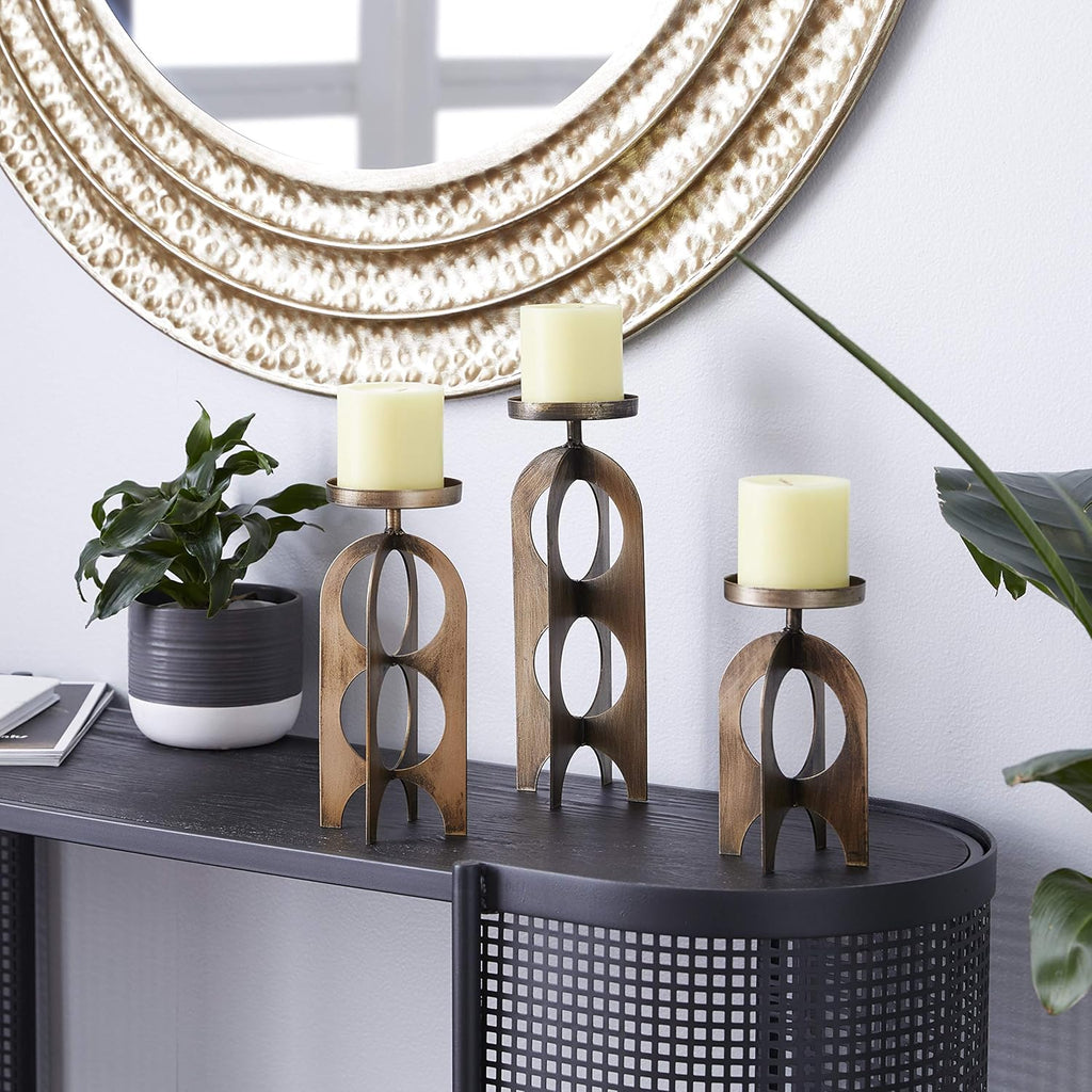 Set of 3 Silver Metal Candle Holder E125