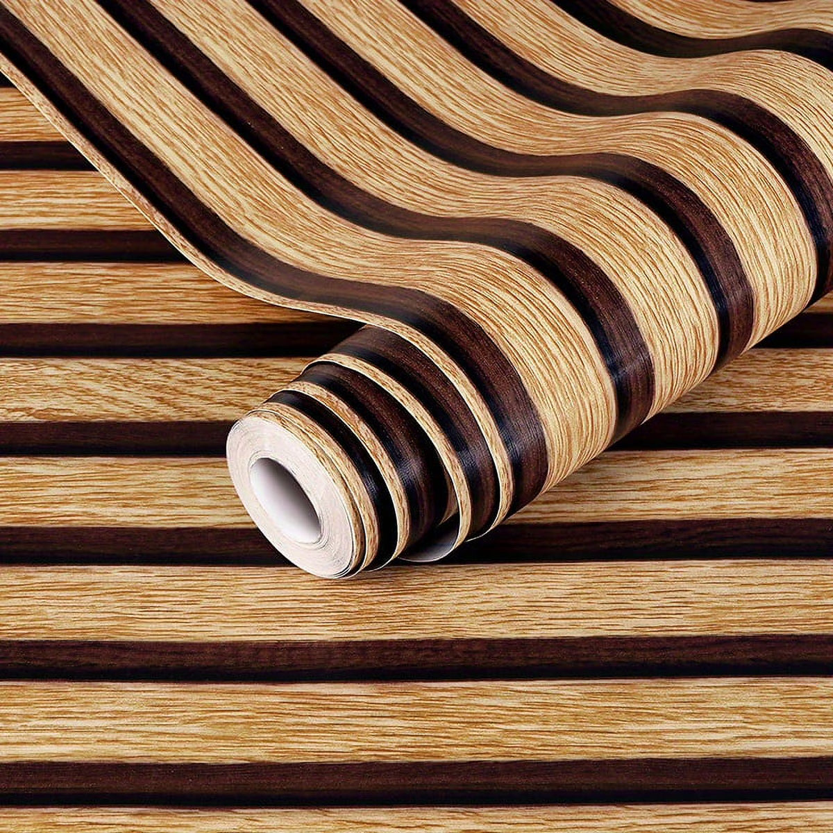 Glossy Light Brown Wood Grain Stripe Peel And Stick Wallpaper S4140
