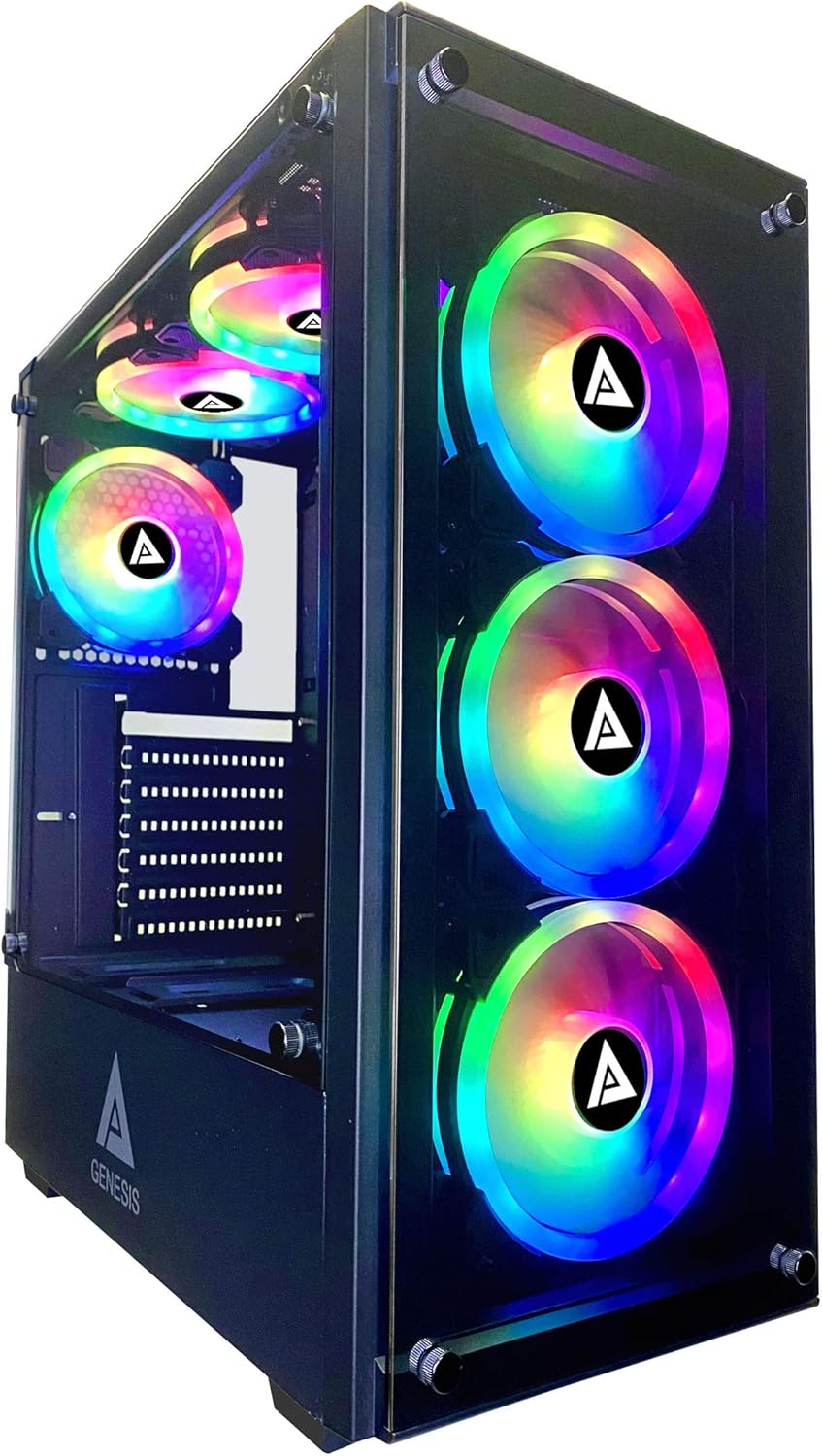 Black Mid Tower Gaming Case with Tempered Glass Panel and RGB Fans Q962226