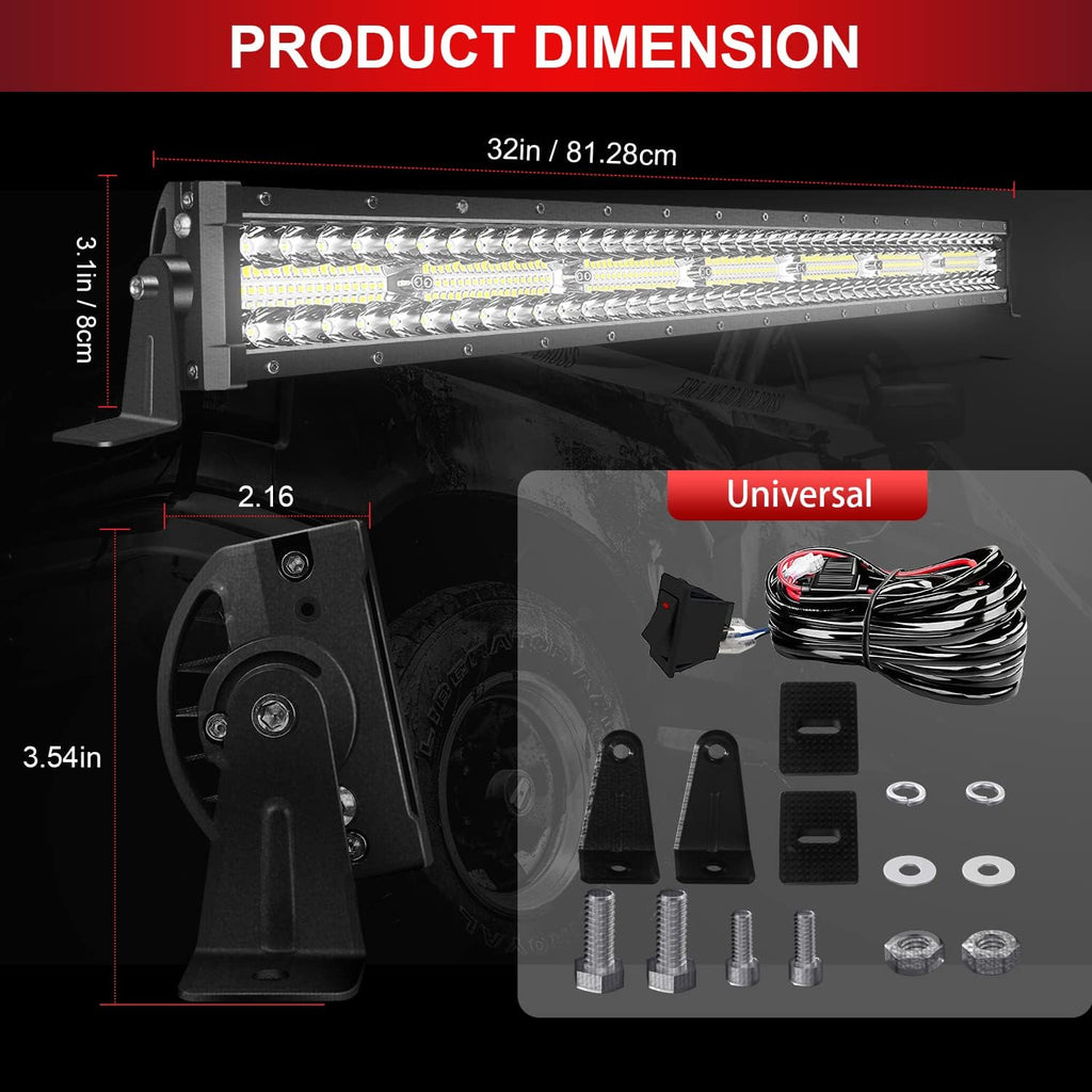32 inch 672W Triple Row Flood Spot Combo LED Light Bar, 6000K, Pack of 2 O83496