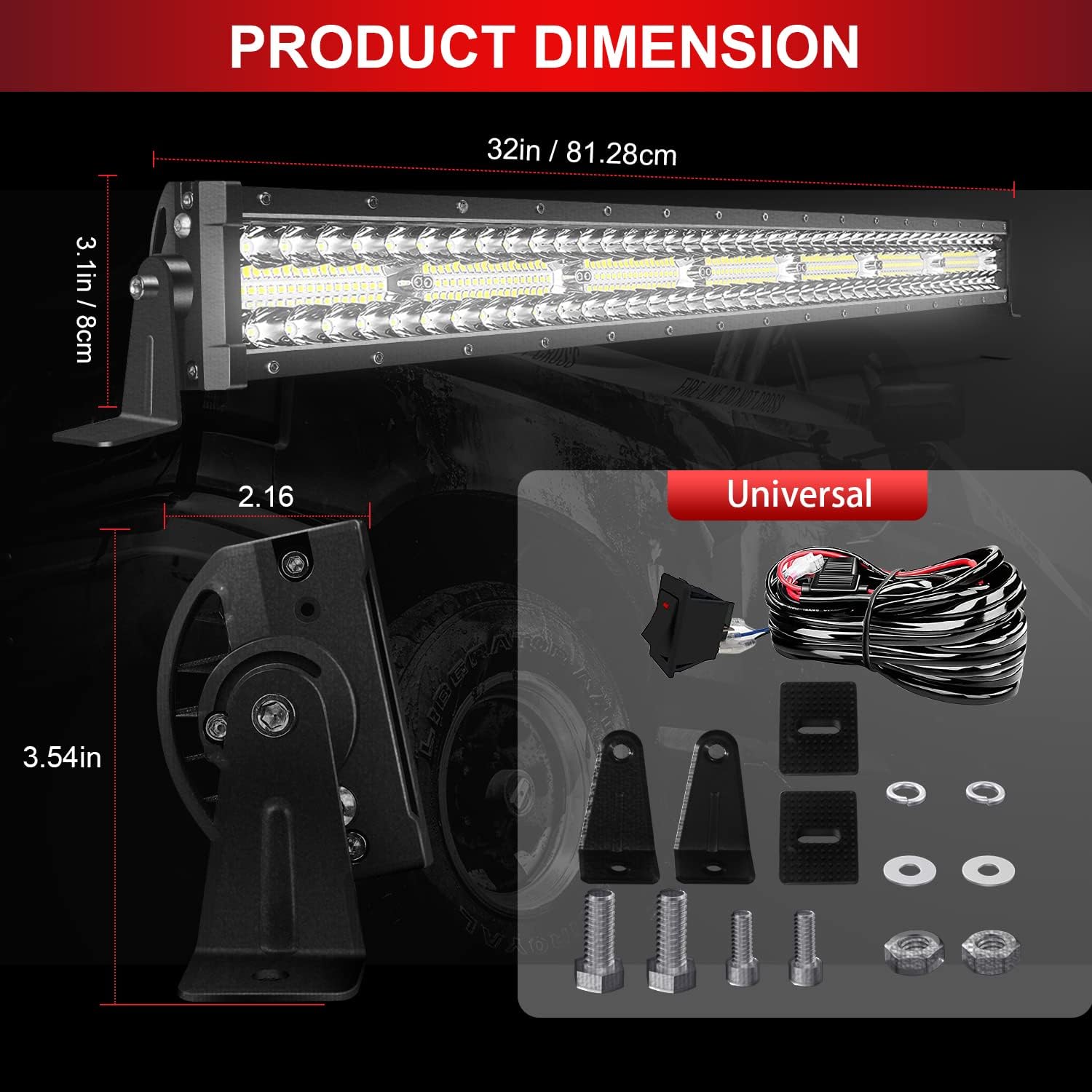 32 inch 672W Triple Row Flood Spot Combo LED Light Bar, 6000K, Pack of 2 O83496