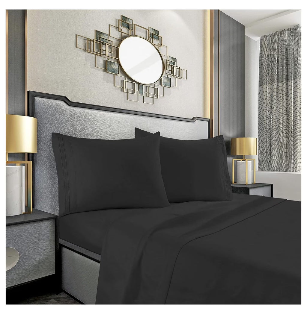 Twin 4 Piece Sheet Set with Pillowcases, Deep Pocket, Black Y30882