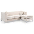 Ivory Velvet L-Shape 3-Seater Sectional Sofa with 2-Throw Pillow Y467856