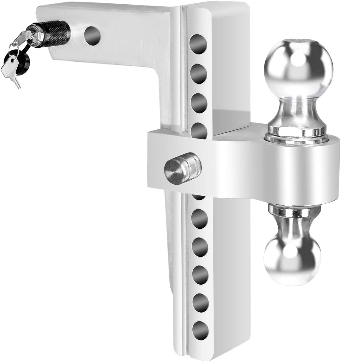 Dual Ball Mount Hitch Adjustable Drop/Rise, Aluminum Trailer Hitch, Fits 2" Receiver with Pin Lock (10 inch) S1802