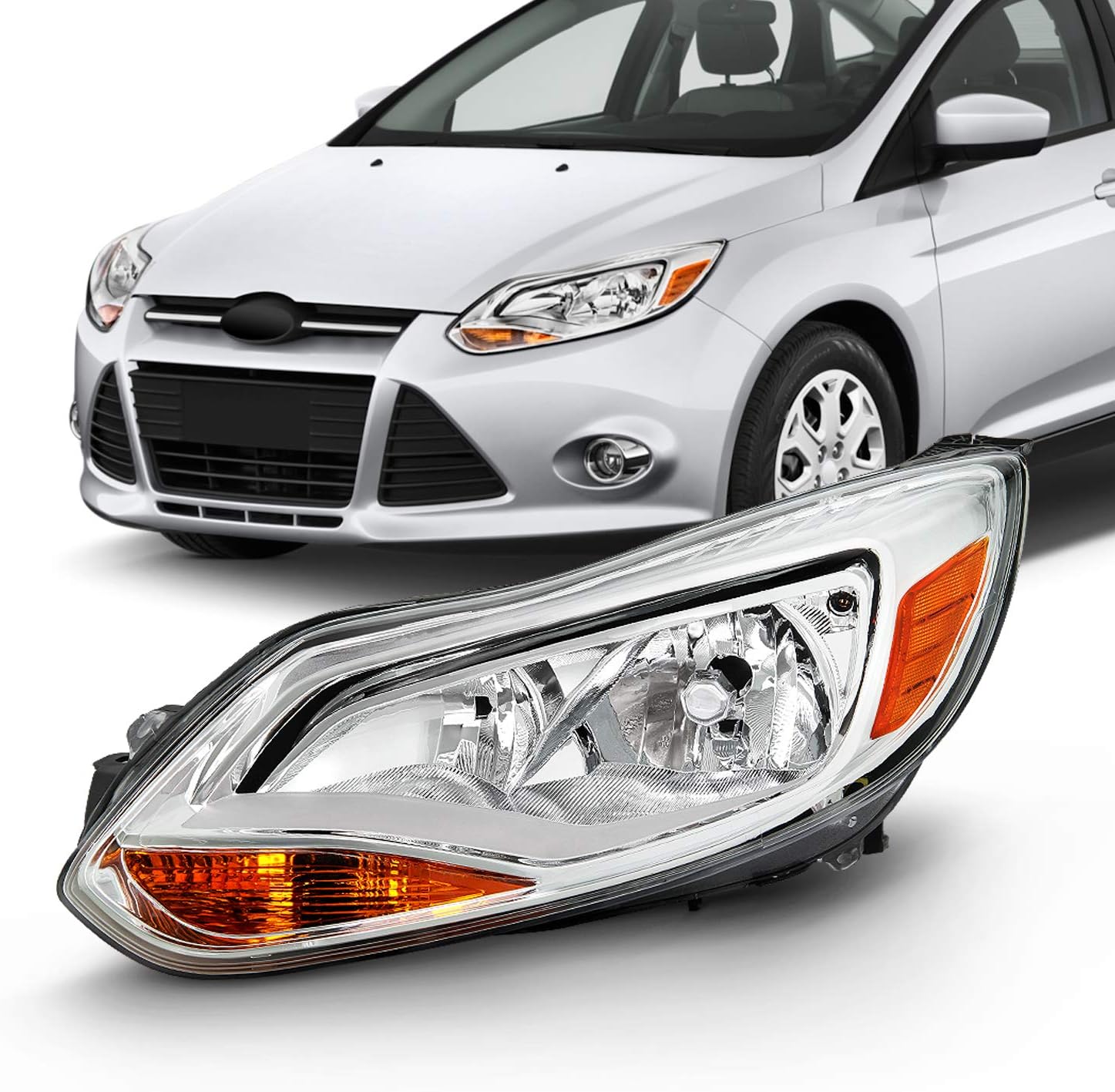 Chrome Trim Halogen Headlight Driver Left Pack of 2 K611