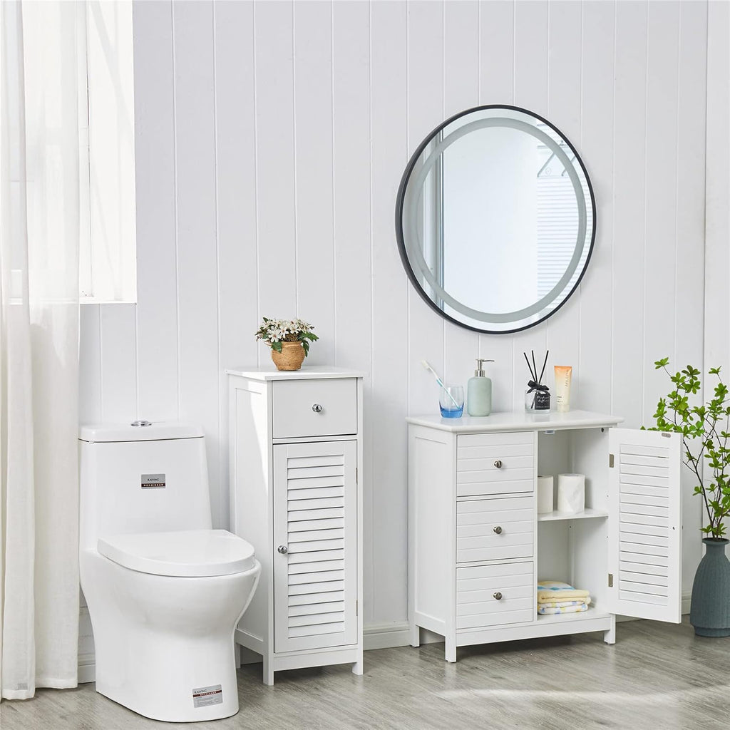 White Bathroom Storage Cabinet with 3 Drawers and 1 Two Layers Cabinet T381