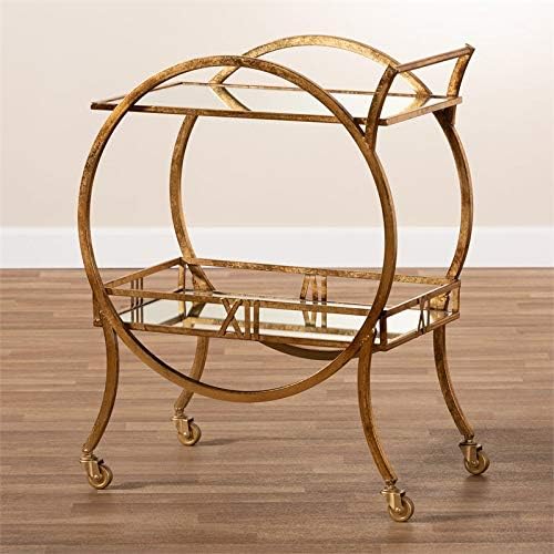 Antique Gold Finished 2-Tier Mobile Bar Cart L473457