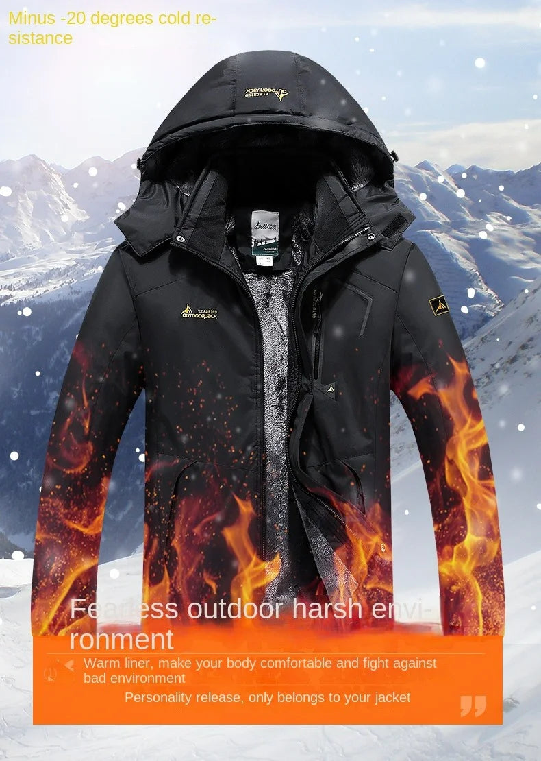 Men's Winter Hooded Ski Jacket Windbreaker Fleece Lined with Detachable Hood H32881