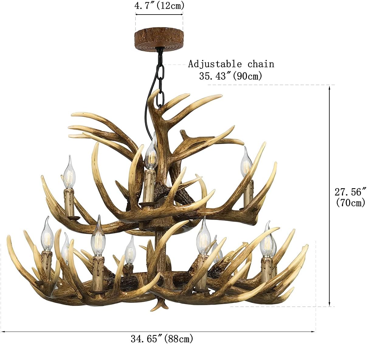 Antler Chandelier, 8+4 Lights, 12 Lights, E12 Base C724115