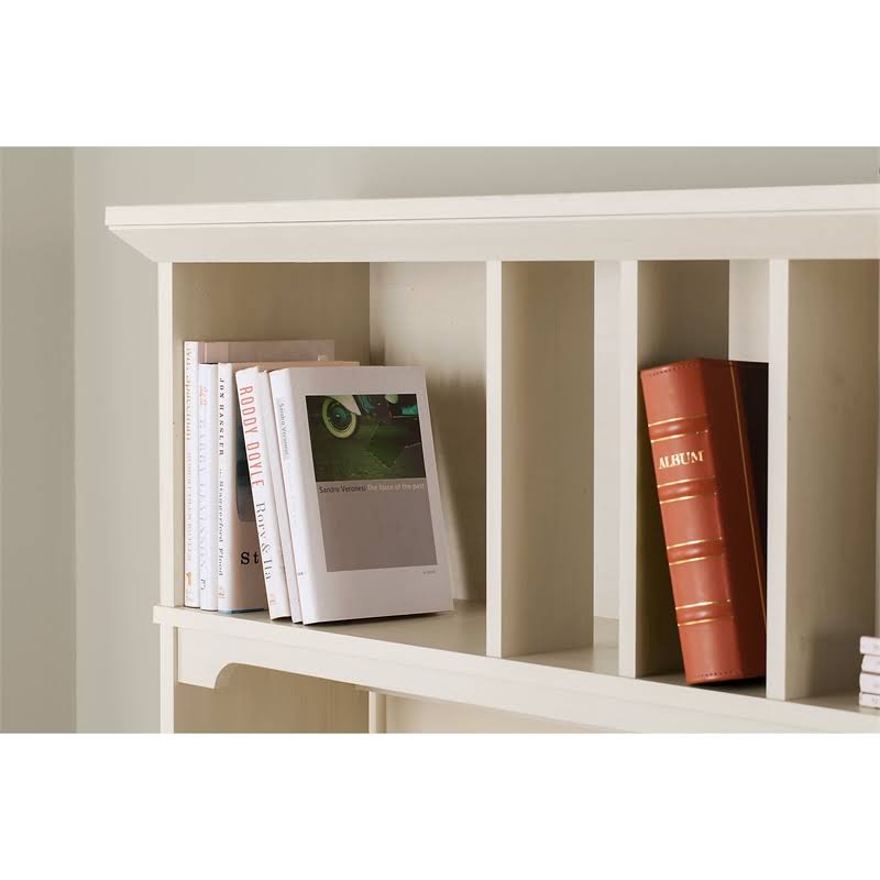 Antique White L Shaped Desk with Hutch and 5 Shelf Bookcase A96068