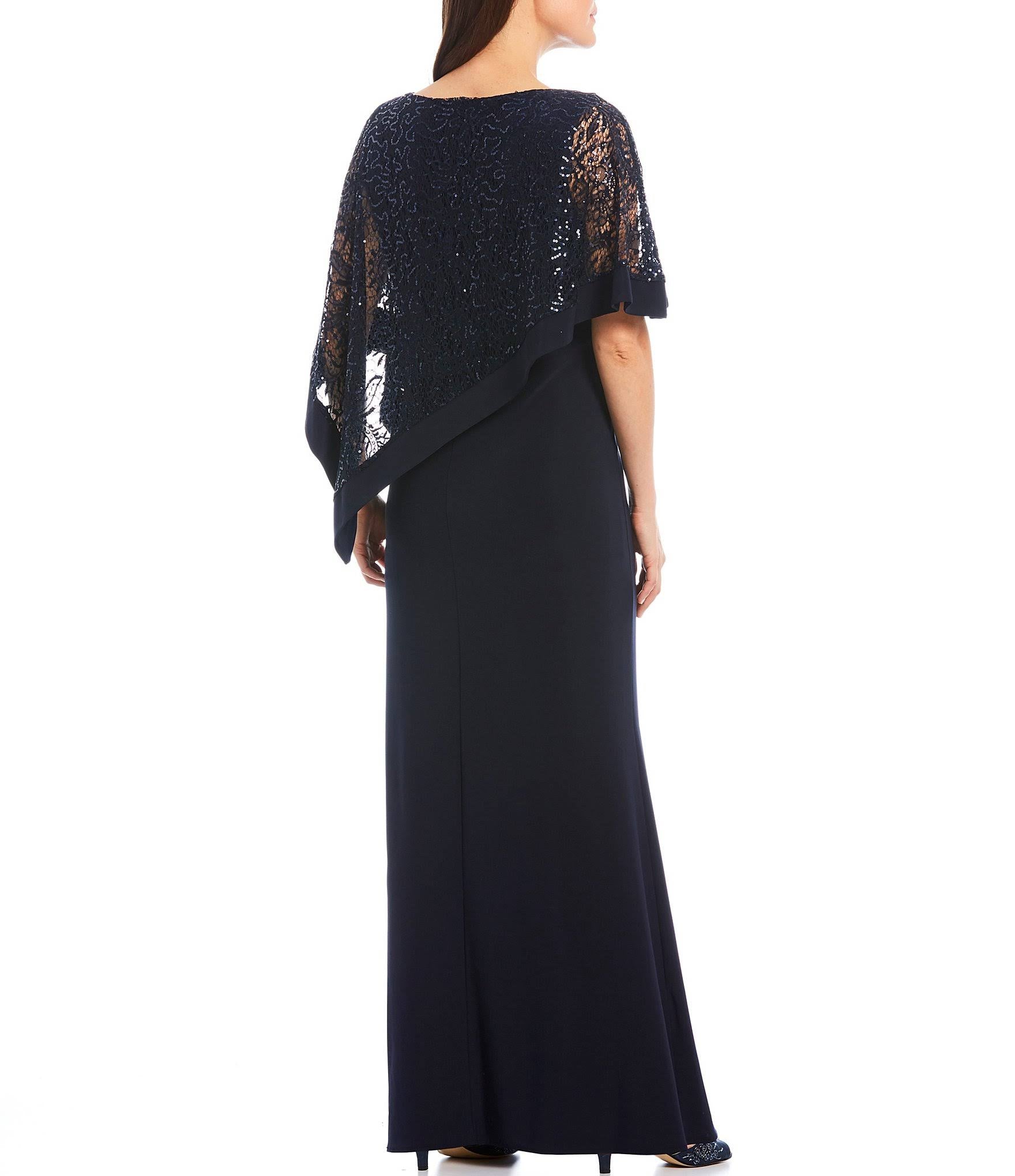 Black Sequined Lace Cape Gown N14261