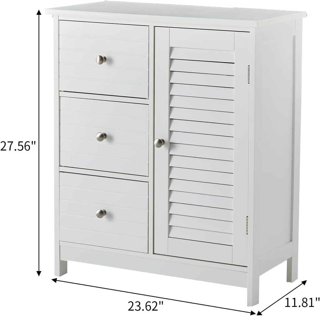 White Bathroom Storage Cabinet with 3 Drawers and 1 Two Layers Cabinet T381
