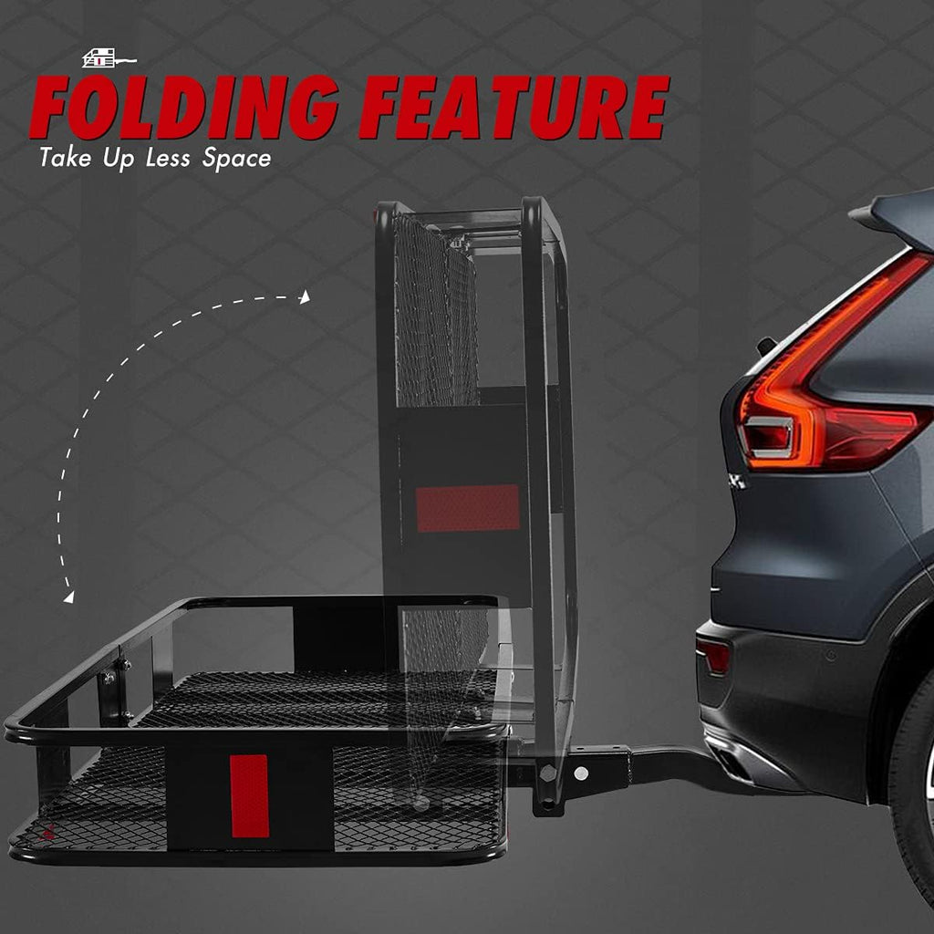 Hitch Mount Folding Cargo Carrier with Trailer Hitch Lock, Stabilizer, Net and Straps A45623