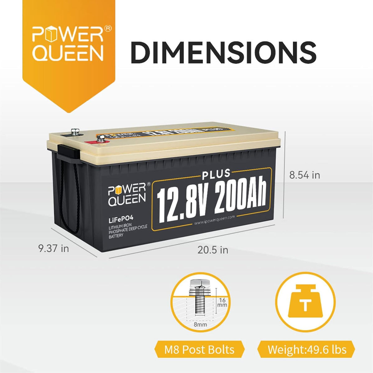 12V 200Ah LiFePO4 Deep Cycle Lithium Battery with 200A BMS B17544
