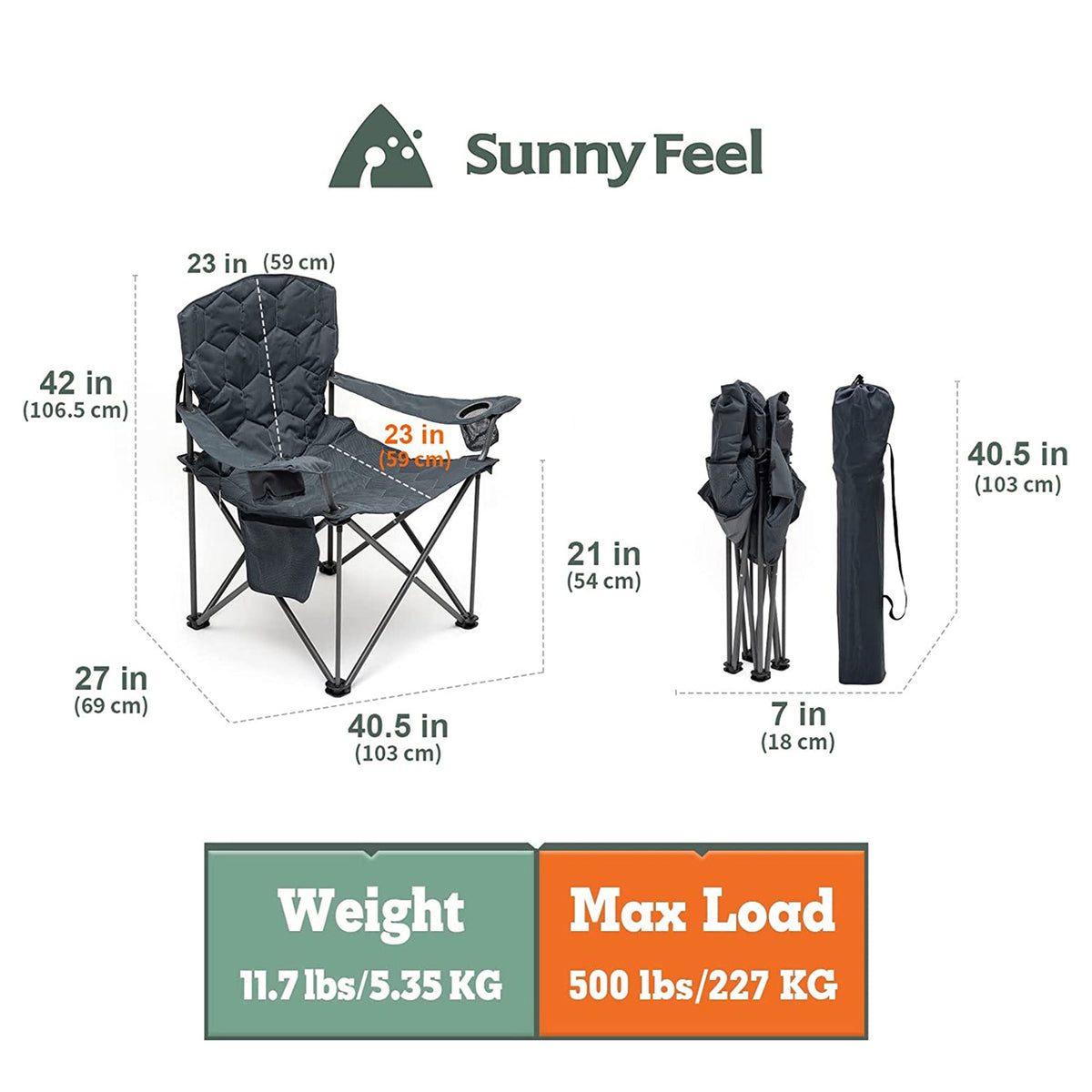 XL Oversized Heavy Duty Padded Portable Folding Camping Chair with Armrest Cup Holder & Side Pocket B116