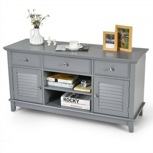 Gray TV Stand Media Console with Drawers Cabinets J61060