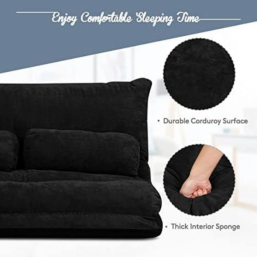 Beige 6-Position Adjustable Floor Sofa Couch with 2 Pillows Z6690