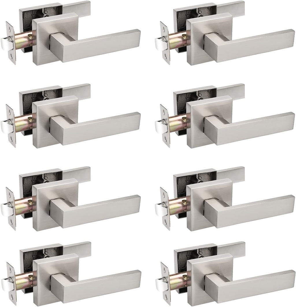 2 Pack Square Door Lever Passage Lockset in Satin Nickel A76476