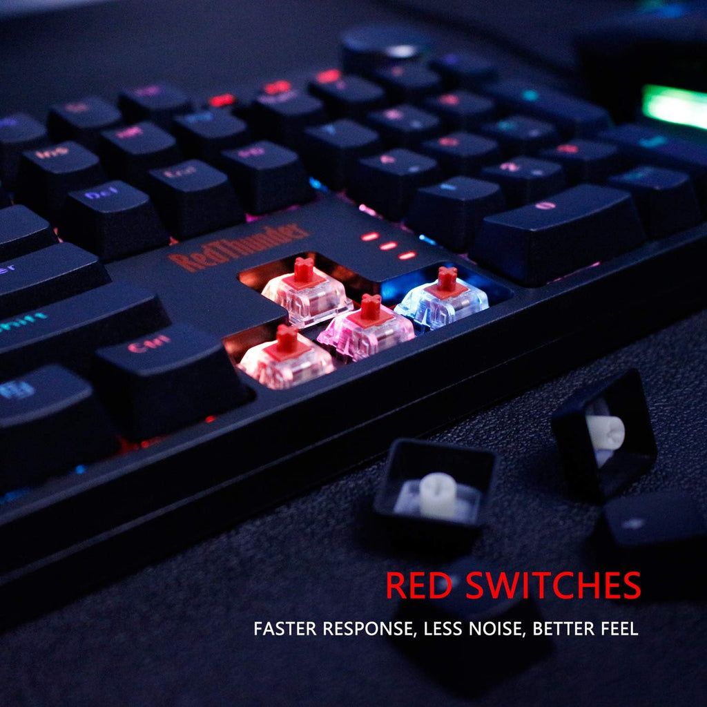 RedThunder K55 Mechanical Gaming Keyboard, Quiet Red Switch, Chroma RGB Lighting, Soft Leather Wrist-Rest, Standard Full Size Wired Keyboard with Dedicated Media Keys & Dial for PC M3051