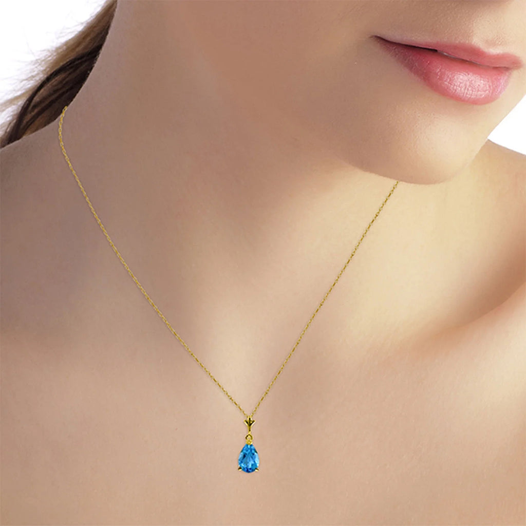14k Yellow Gold Pear-shaped Blue Topaz Drop Pendant Necklace R660382