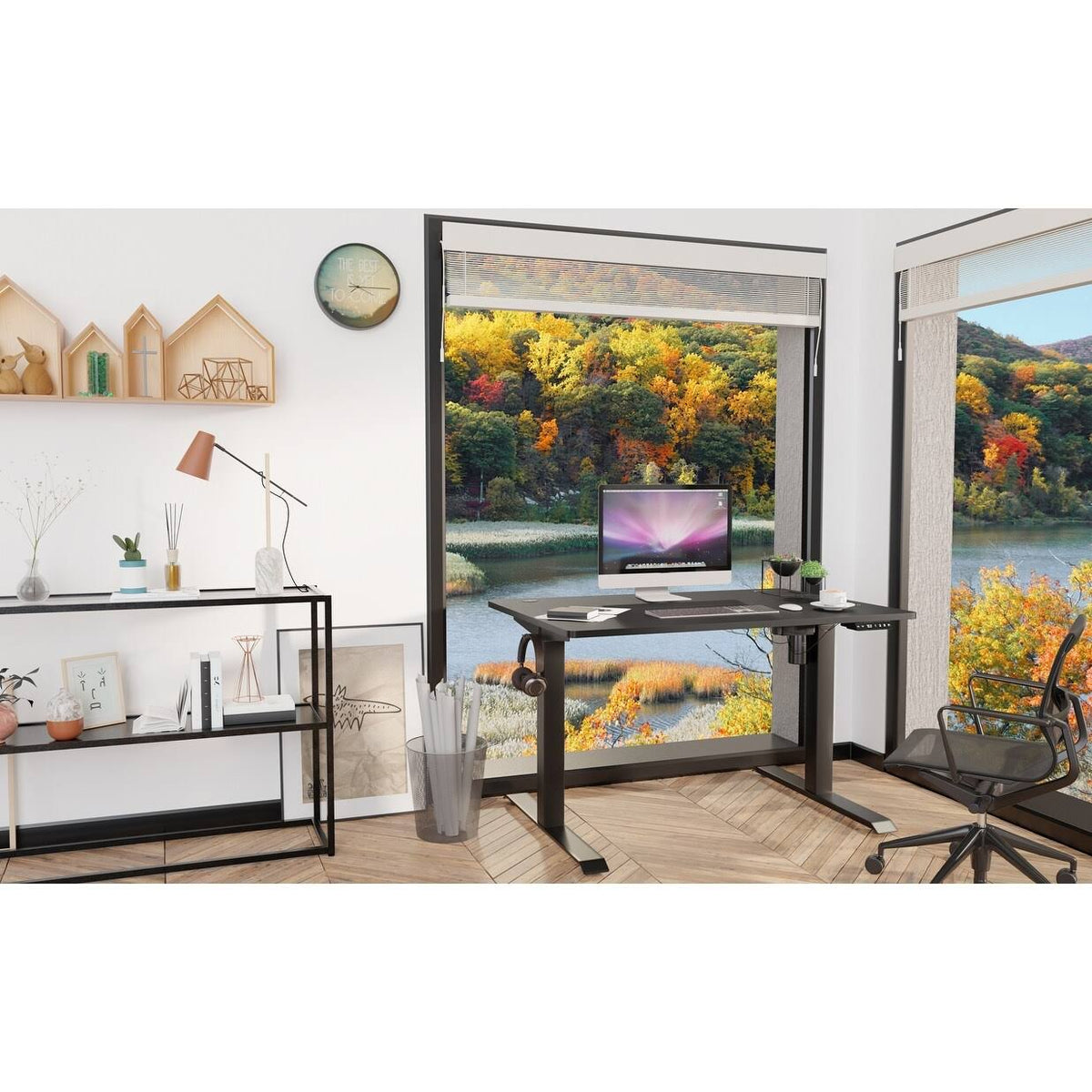 Black Height Adjustable Electric Standing Desk with Splice Board L816