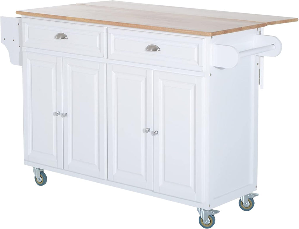 Grey Rolling Kitchen Island with Drop-Leaf and Rubber Wood Countertop H863557