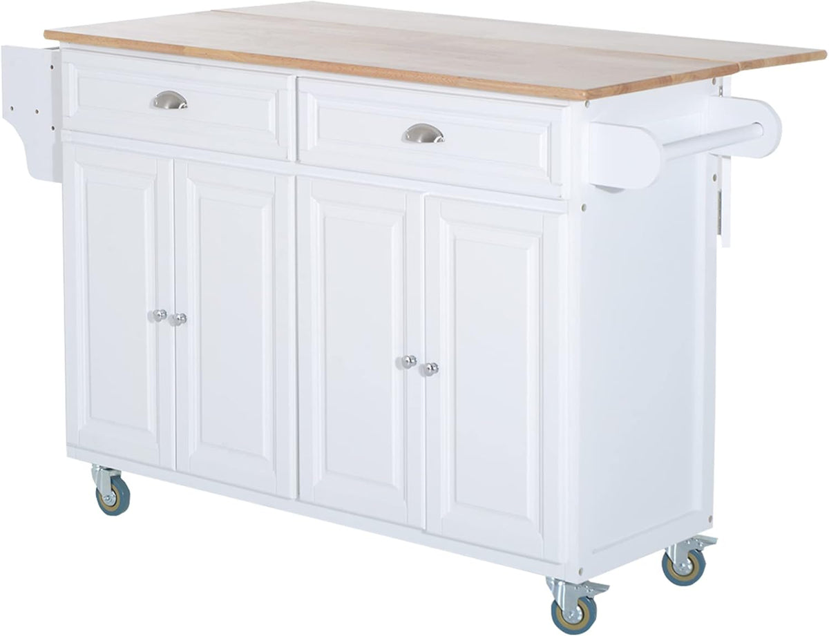 Grey Rolling Kitchen Island with Drop-Leaf and Rubber Wood Countertop H863557