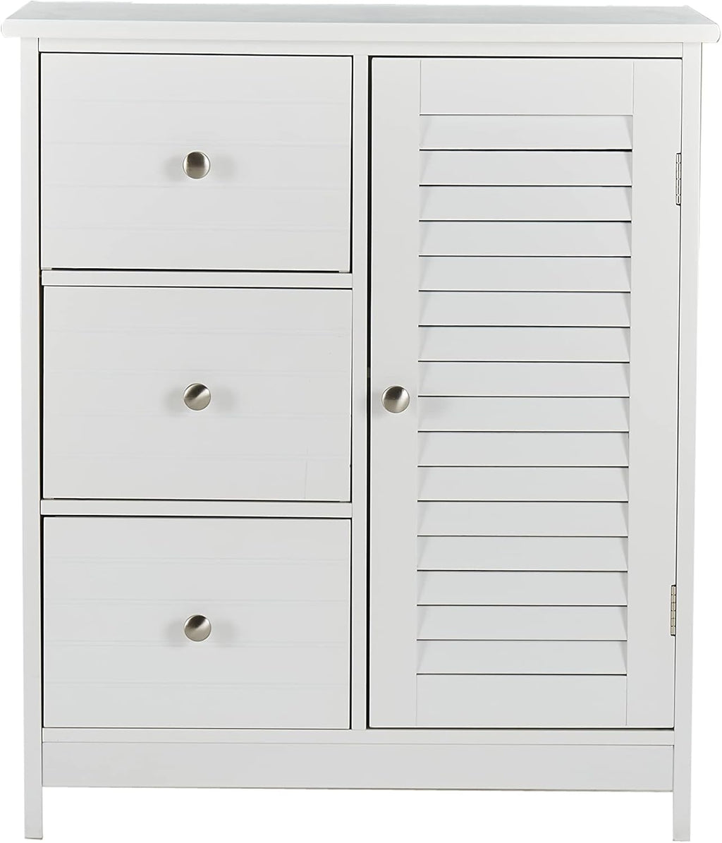 White Bathroom Storage Cabinet with 3 Drawers and 1 Two Layers Cabinet T381