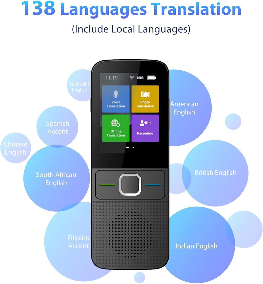 Portable Smart Translator Device Two Way Online 138 Languages Black Pack of 2 V8052