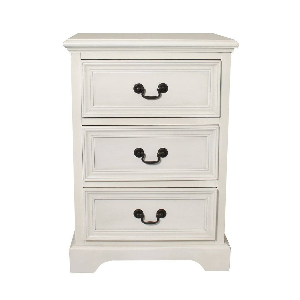 Antique White Solid Wood 3-Drawer Night Stand Y33984