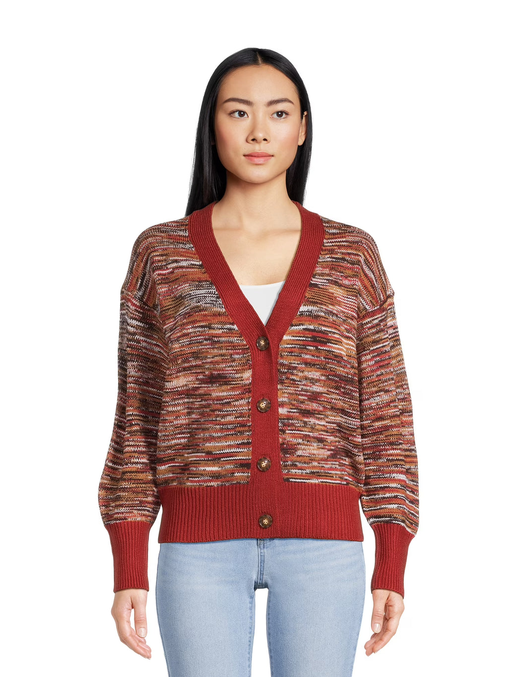 Women's V-Neck Cardigan Sweater with Long Sleeves Y950