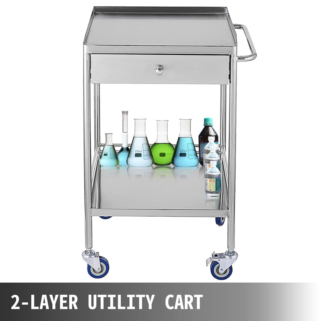 Stainless Steel Utility Cart with 2 Shelves and 1 Drawer V144006