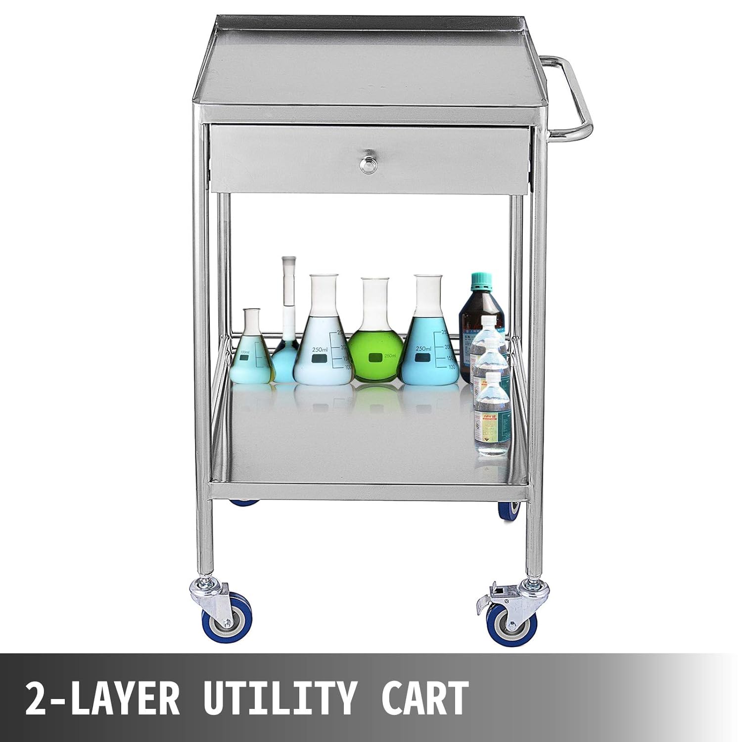 Stainless Steel Utility Cart with 2 Shelves and 1 Drawer V144006
