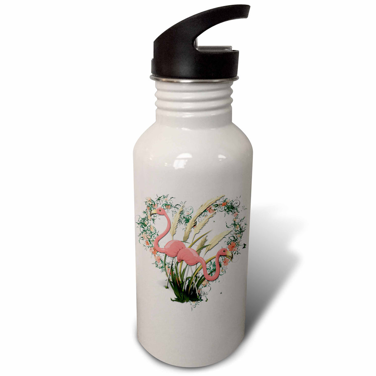Pink Flamingos Heart Wreath 21 oz Sports Water Bottle D2023
