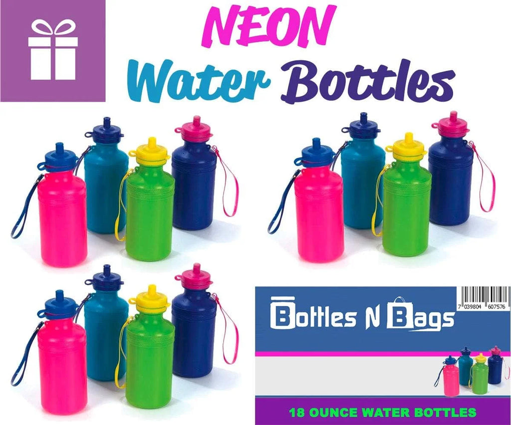 144 Pack Reusable Water Bottles, 7.5 Inch, 18 Ounces, Neon Color H968170