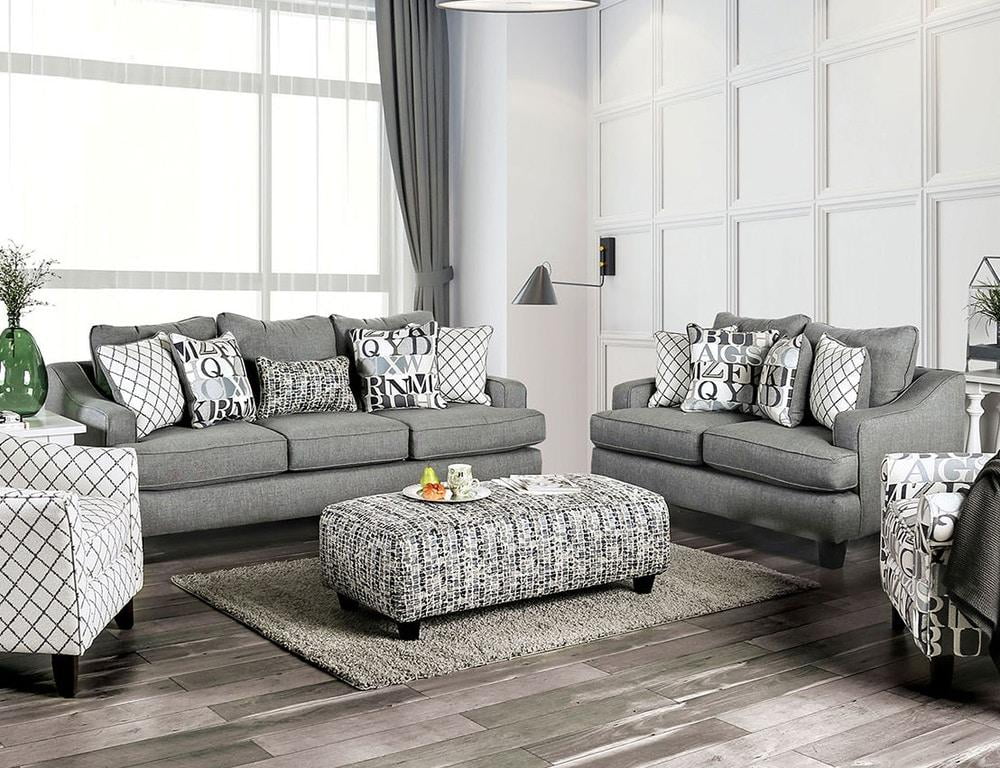 Bluish Gray Linen-like Fabric Living Room Set 3pcs C4040