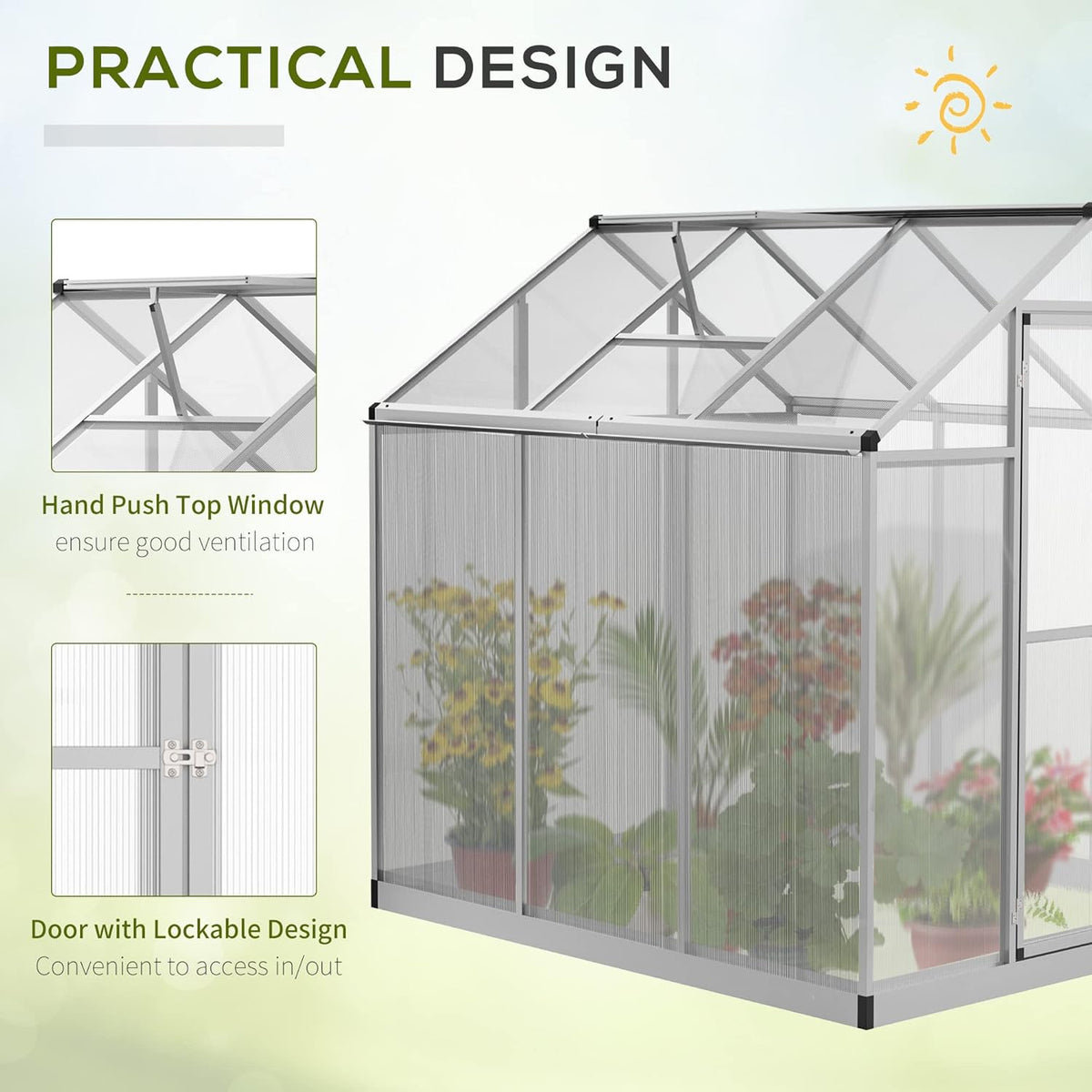 Walk-in Polycarbonate Greenhouse with Roof Vent M60791