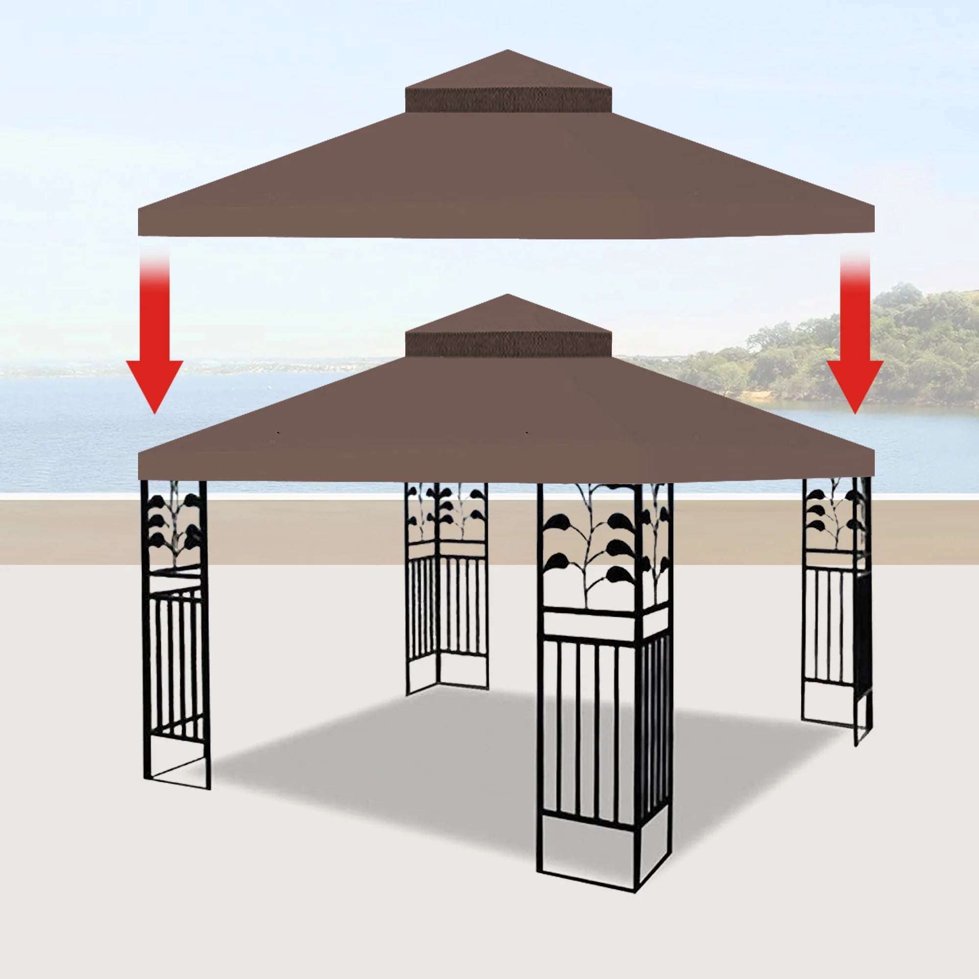 10x10 Ft Double Tiered Gazebo Replacement Canopy U71714