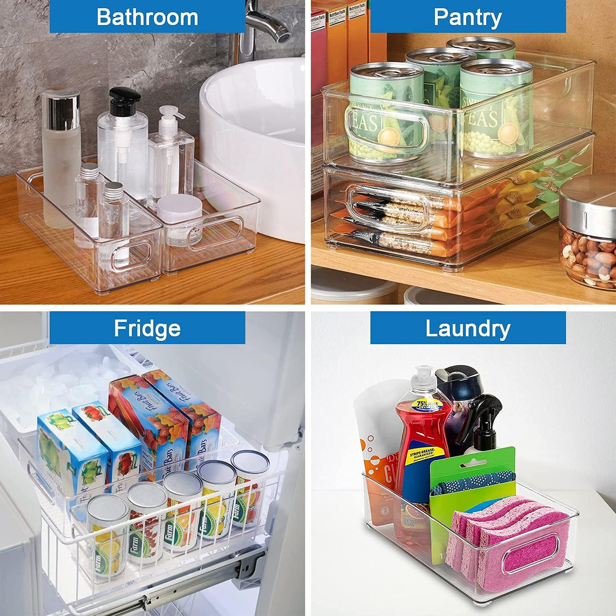 Clear Stackable Fridge Organizer Bins, Set of 6 X813581