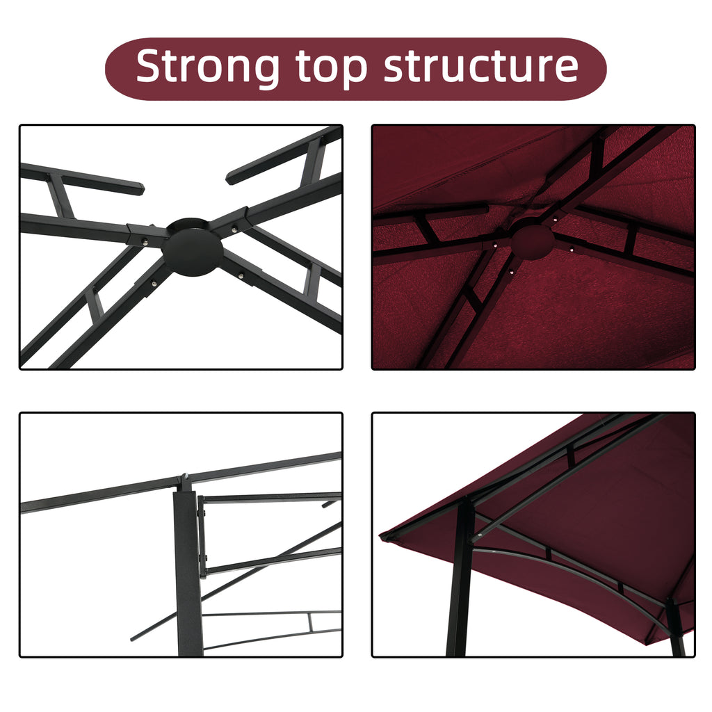 Burgundy Steel Frame Outdoor Grill Gazebo with Canopy Q8343