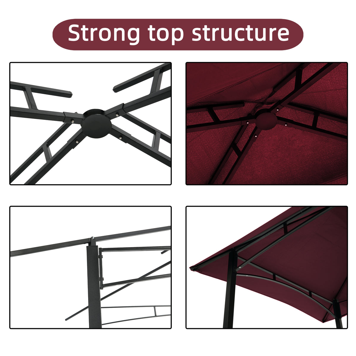 Burgundy Steel Frame Outdoor Grill Gazebo with Canopy Q8343