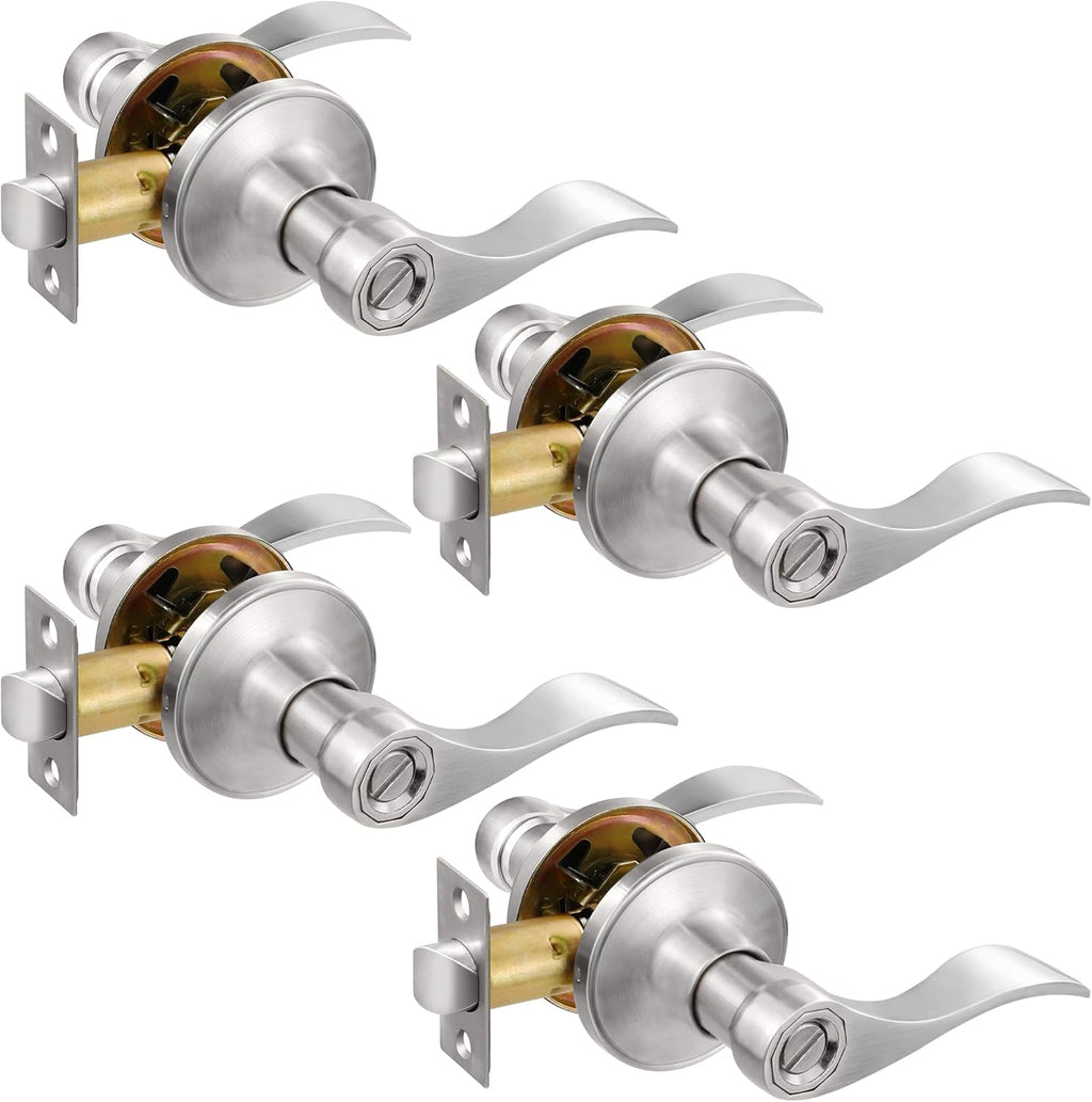 Satin Nickel Privacy Door Lever Handle, Set of 4 N534545