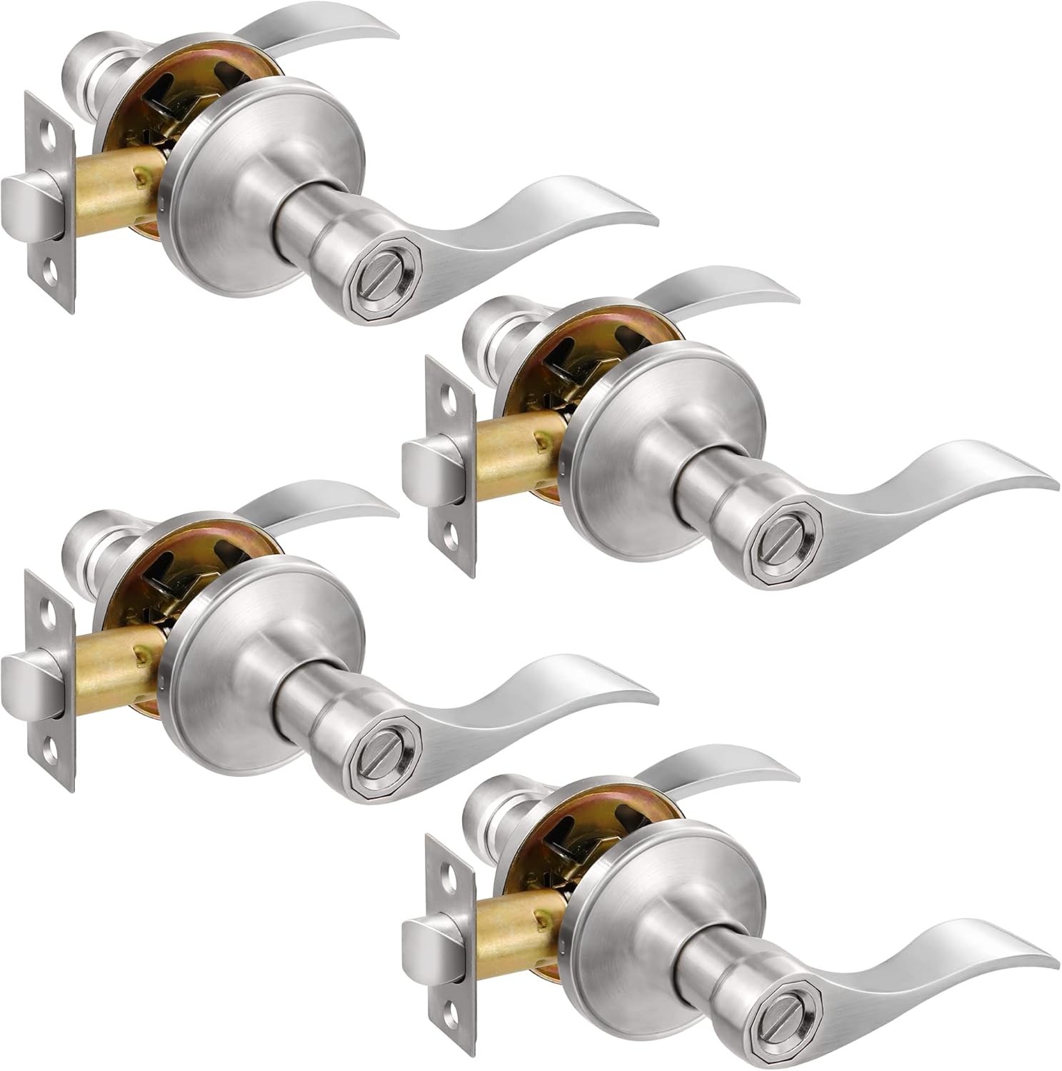 Satin Nickel Privacy Door Lever Handle, Set of 4 N534545