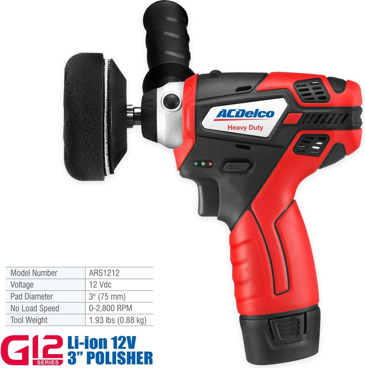 12V Cordless 3" Mini Polisher Tool Set with 2 Li-ion Batteries, Charger, and Accessory Kit S33294