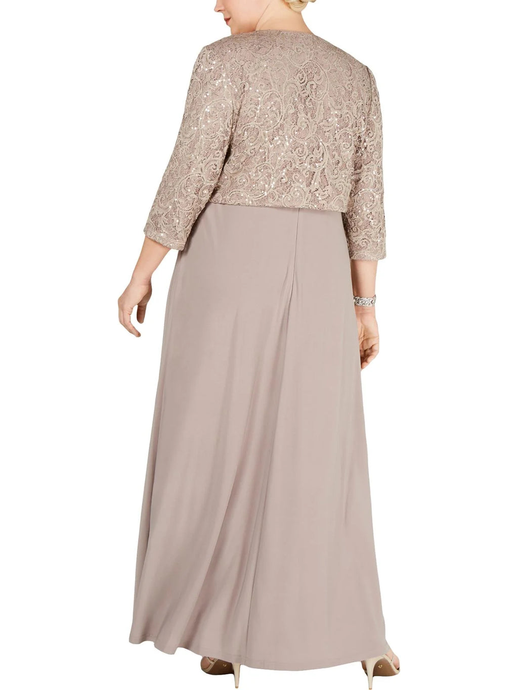 Beige Sequined Sleeveless Square Neck Full-Length Fit + Flare Dress K6125