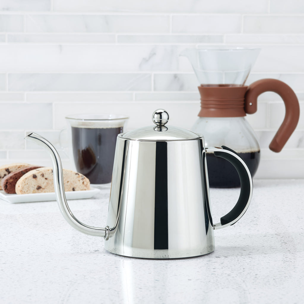 Stainless Steel Pour Over Teapot with Black Handle, 23-Ounce X7267