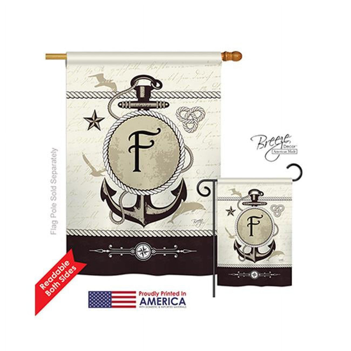 Nautical Monogram 2-Sided Vertical House Flag - 28 x 40 in. Z31642
