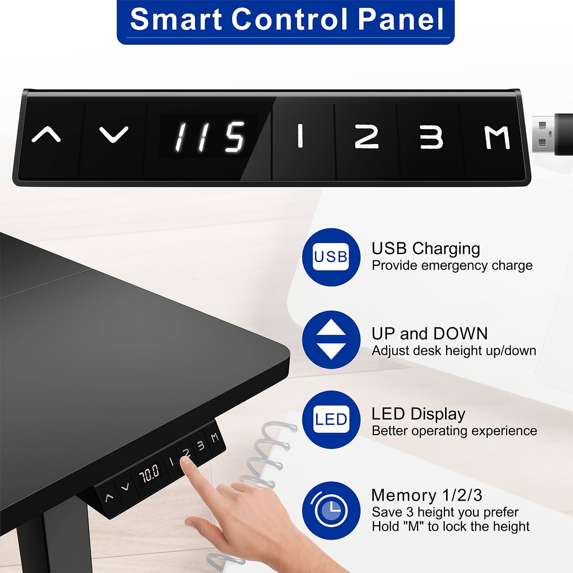 Black Height Adjustable Electric Standing Desk with Splice Board L816