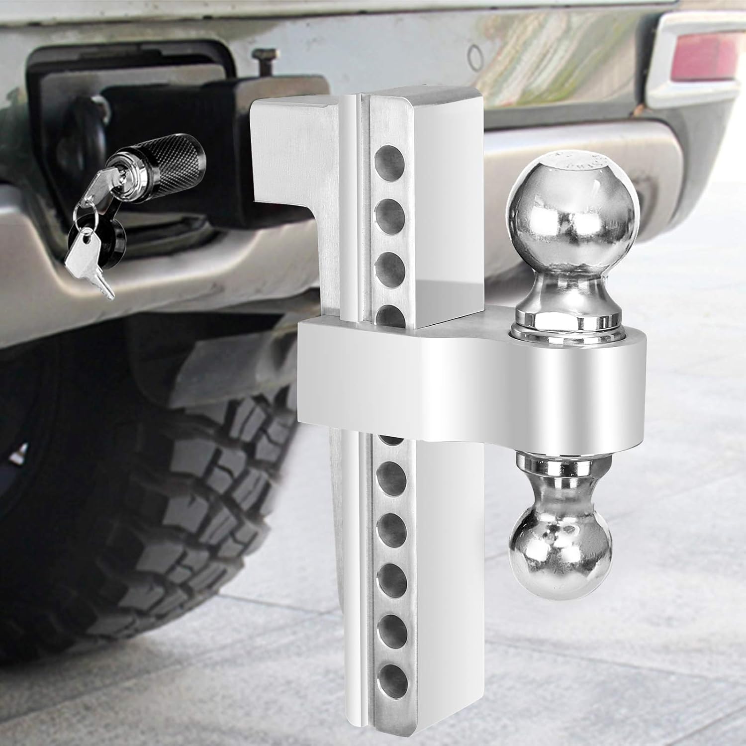 Dual Ball Mount Hitch Adjustable Drop/Rise, Aluminum Trailer Hitch, Fits 2" Receiver with Pin Lock (10 inch) S1802